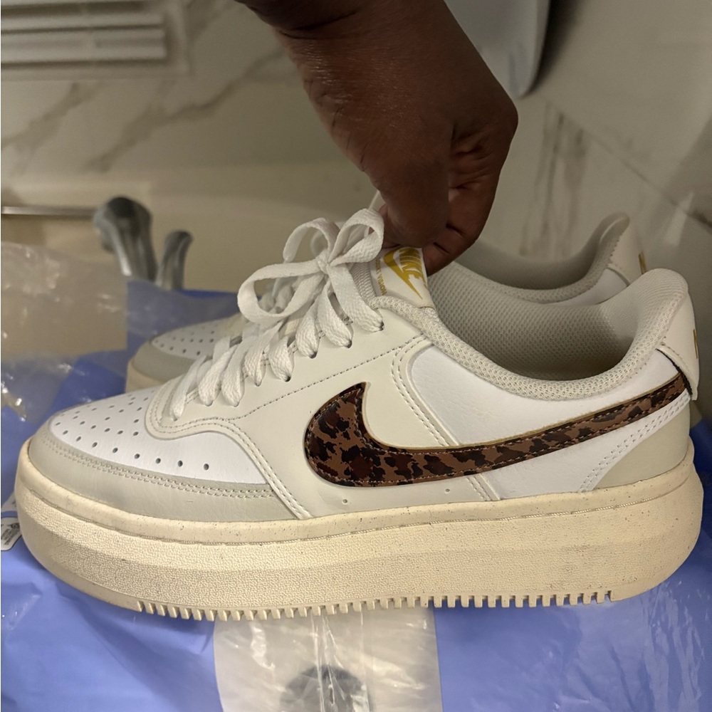 Nike White and Brown Sneakers Air Force 1
